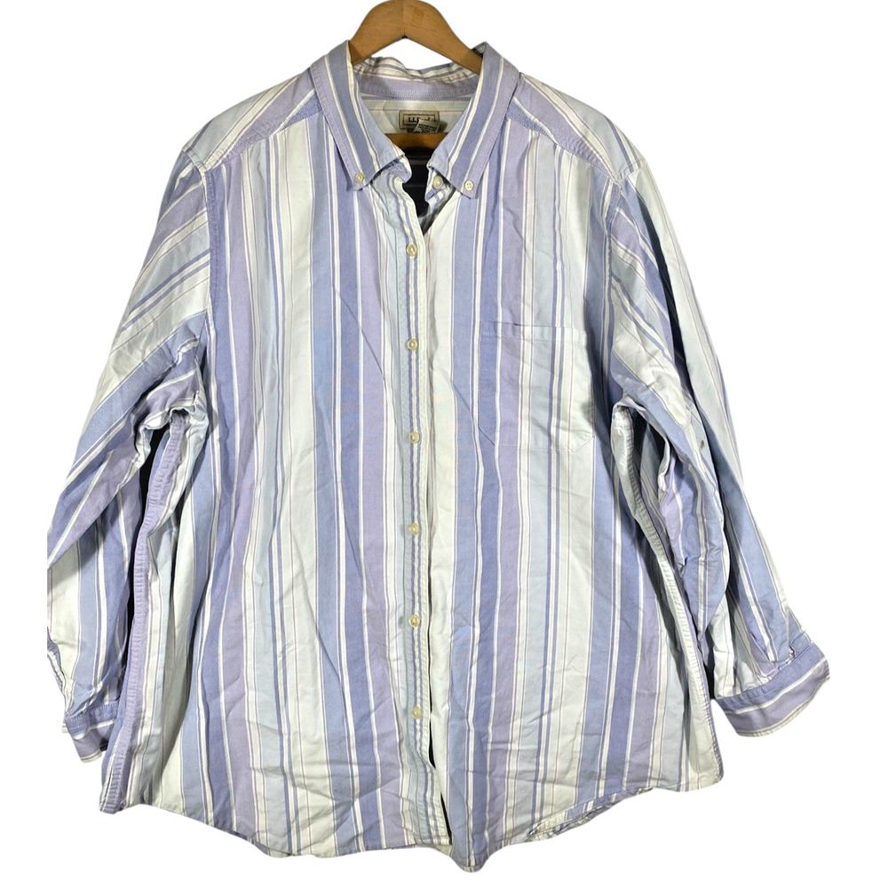 LL Bean Shirt 3X Womens Button Up Ticking Stripe Cotton Coastal Preppy Beachy